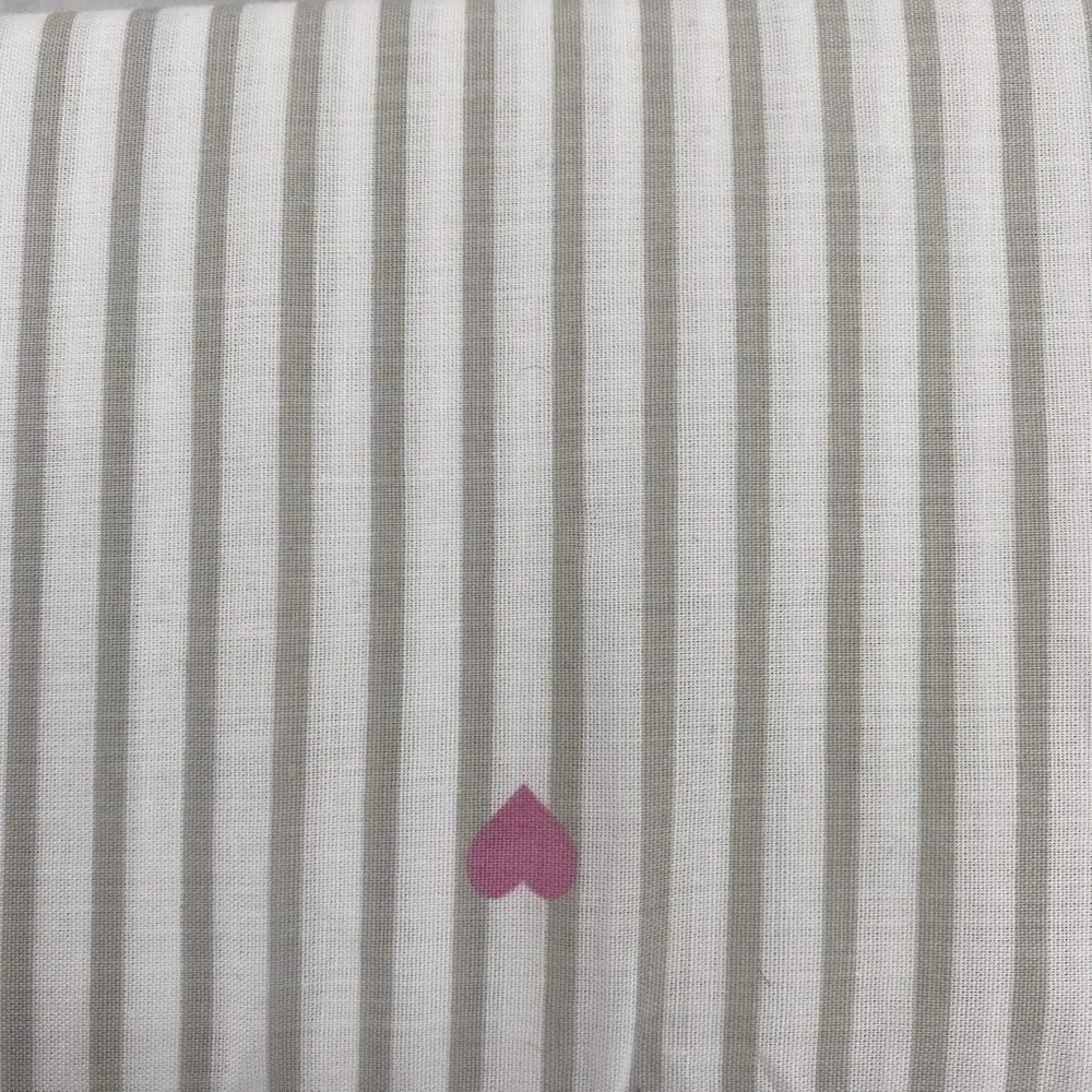 Kate Spade Sheet Set QUEEN White Gray Stripes Pink Hearts Valentines 100% Cotton